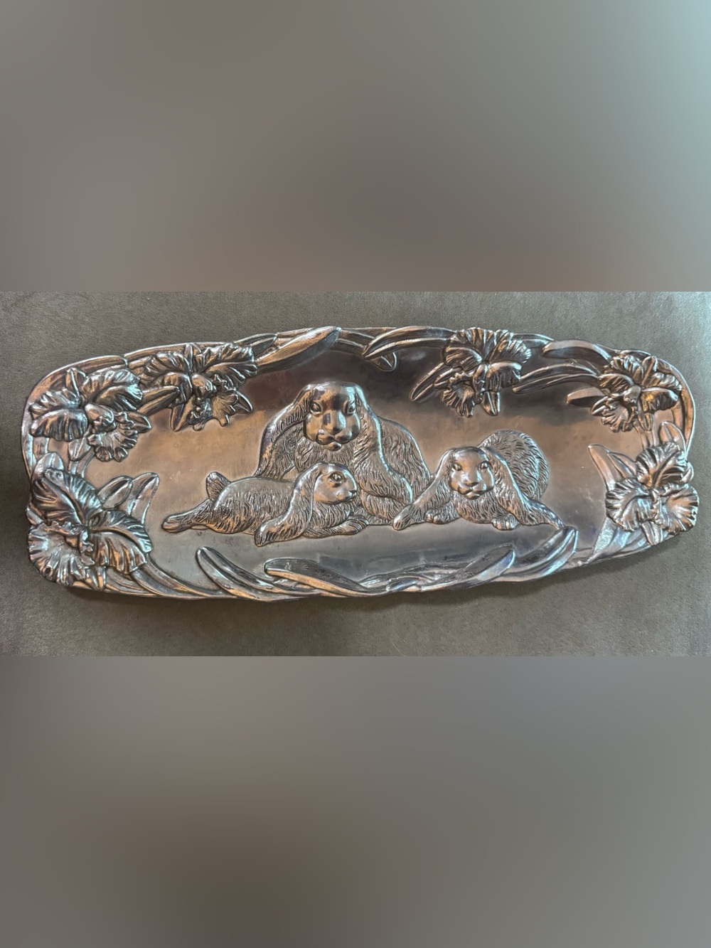 Arthur Court Silver-Tone Bunny Motif Decorative Tray